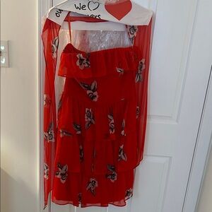 White House Black Market Red Floral Tiered Dress